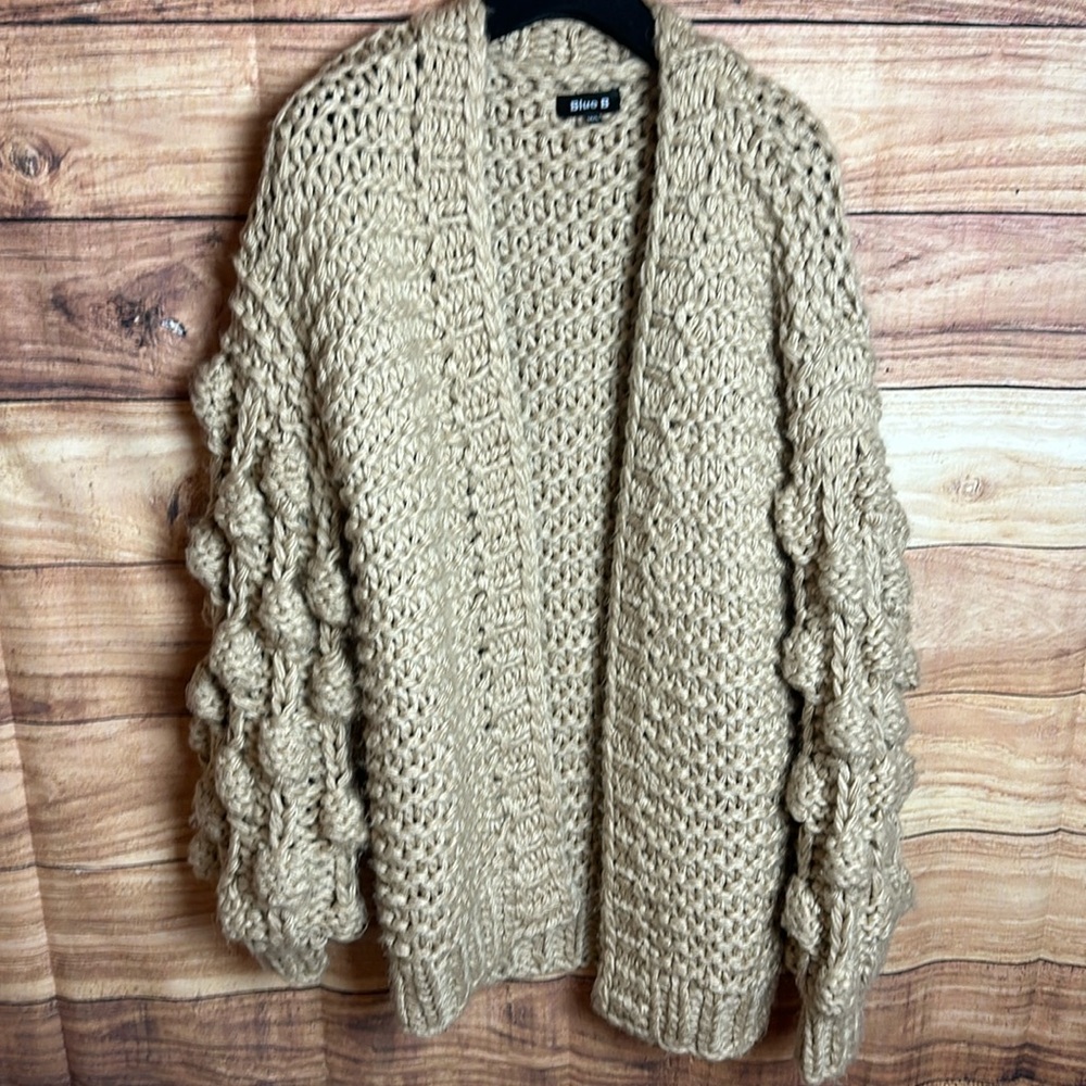 Blue B Pom Pom Sleeve Cardigan Sweater M/L